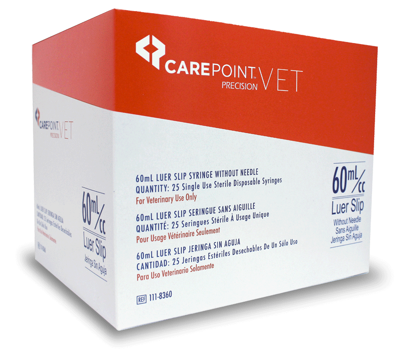 A single orange of CarePoint precision Vet Luer slip syringes without needle