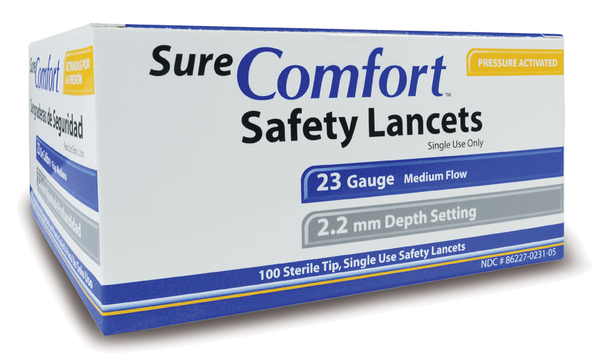 A single box of SureComfort safety lancets 23 gauge