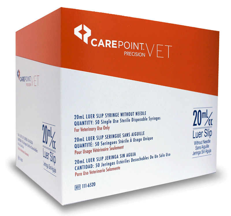 A single orange of CarePoint precision Vet Luer slip syringes without needle