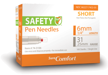 One orange and green box of SureComfort safety pen needles