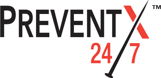 PreventX 24/7 logo in black and red